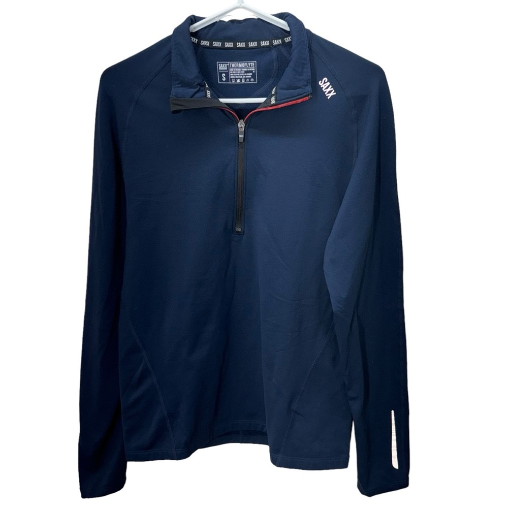 Saxx Thermoflyte Half Zip Pullover Long Stretch Navy Blue Mens